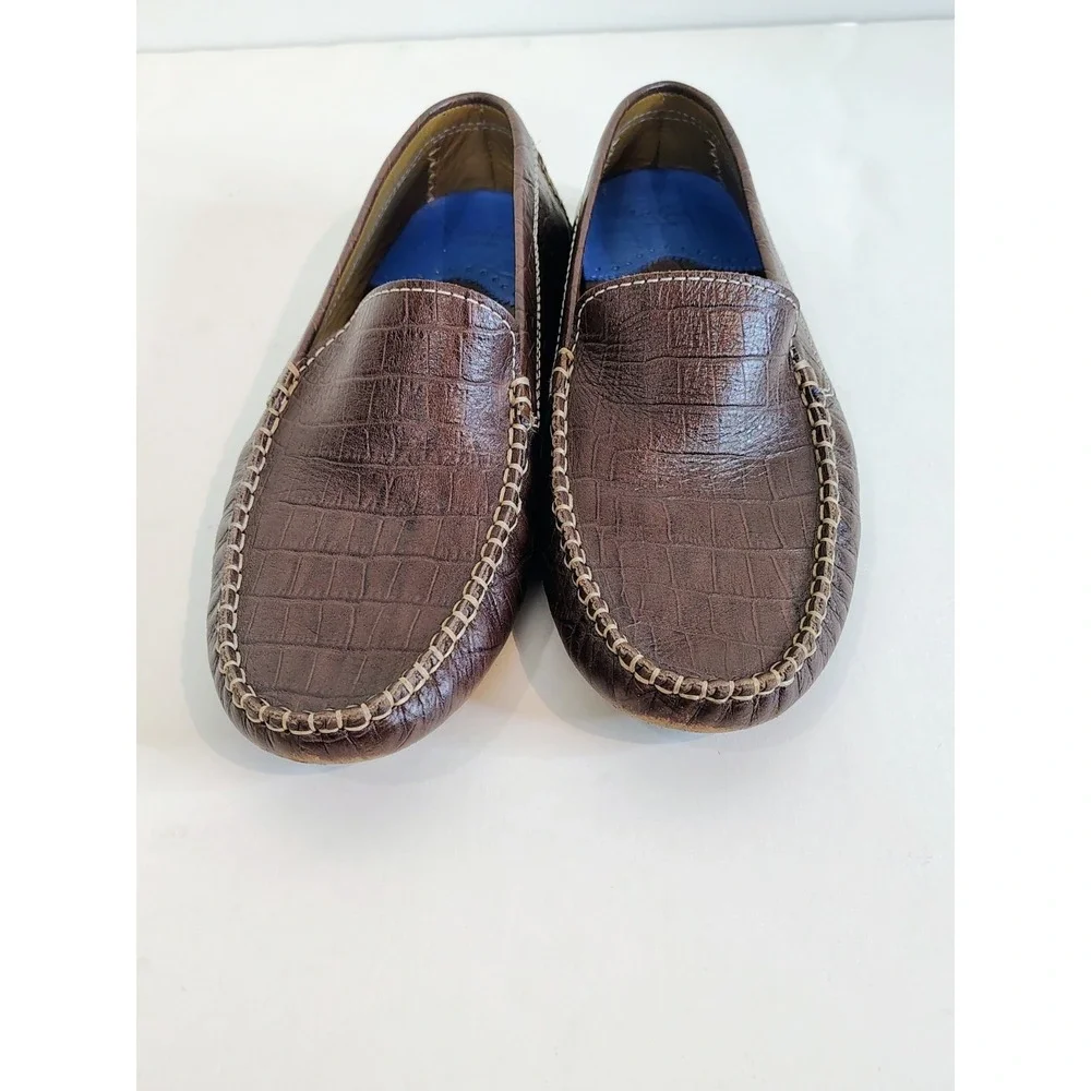 Robert Graham mens 10.5 brown crocodile style leather driver loafer shoes